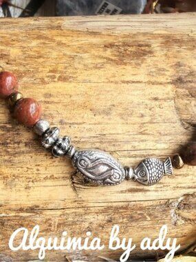 Alquimia Brown Stone Bead Necklace with Silver Fish Accent